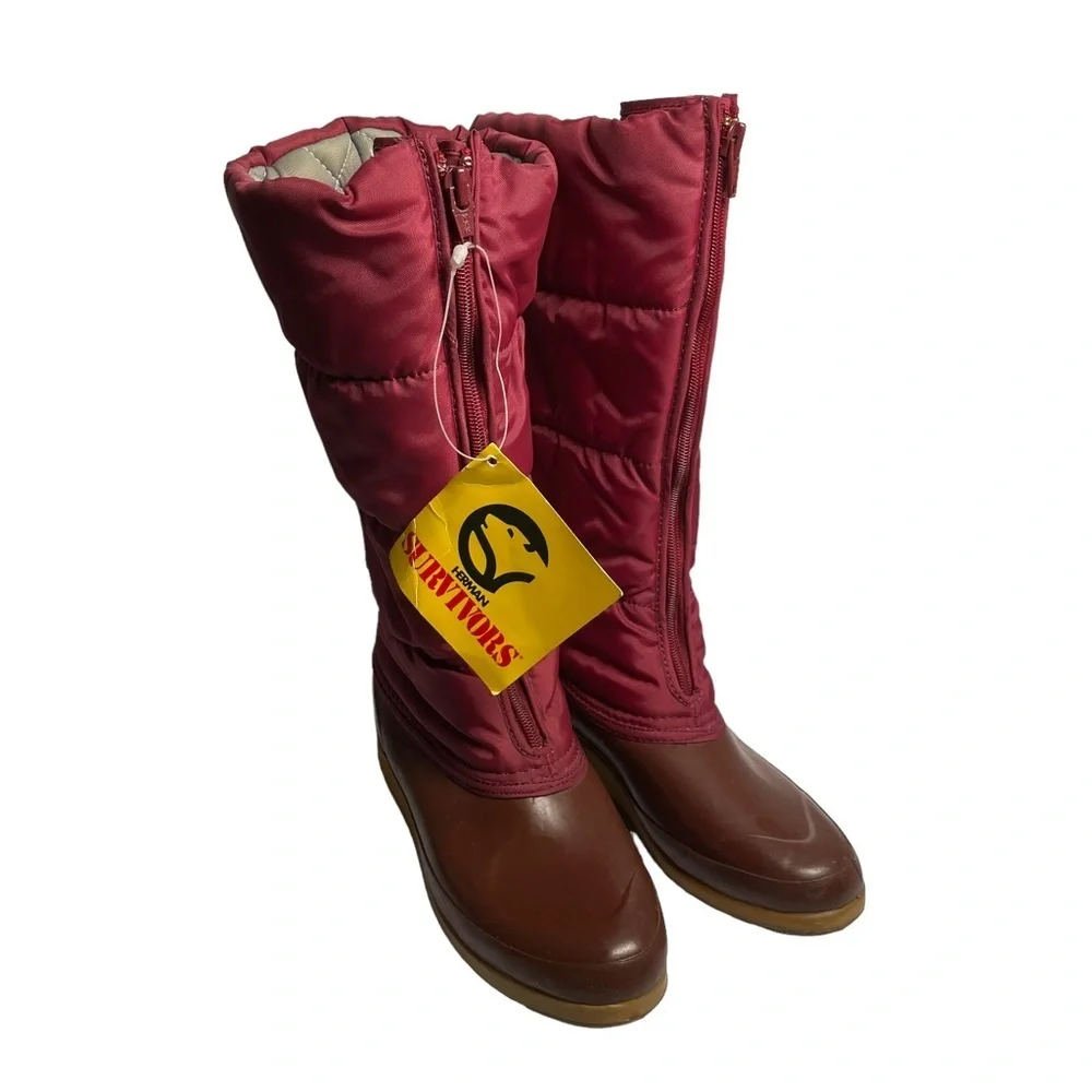NWT Vintage Herman Survivors Maroon Nylon Quilted Boots Rubber Soles Size 6